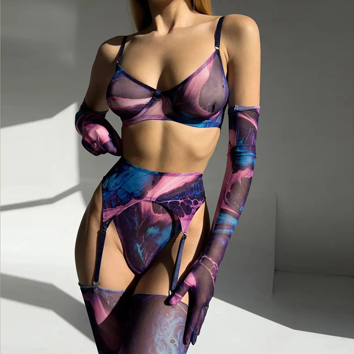 Valérie™ Tie Dye 5-Piece Lingerie Set - Elegance and Bold Style