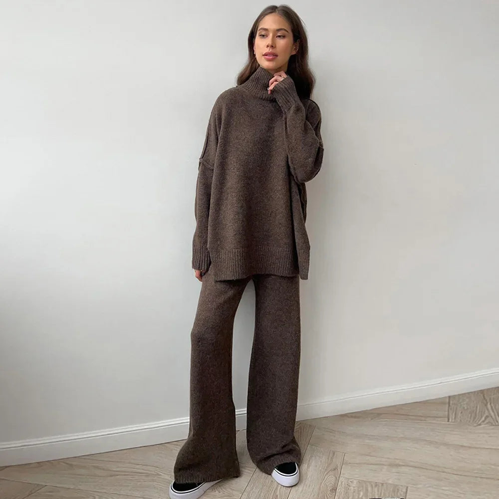 CozyChic Knitted Turtleneck & Trousers Set