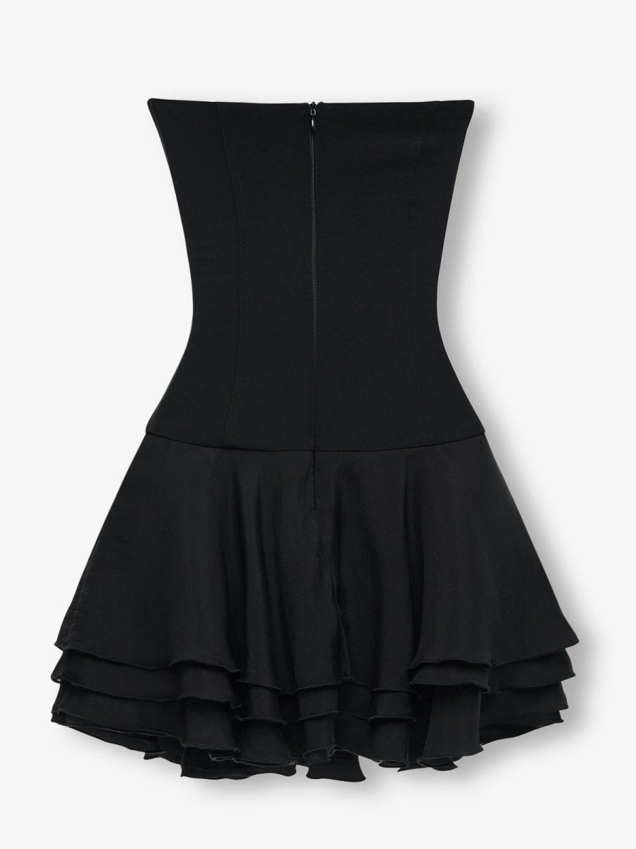 WILLOW - Black Corset Chiffon Flared Mini Dress