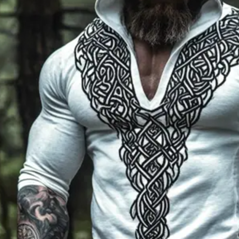 Men's Retro Casual Viking Totem Print Hooded Long Sleeve T-shirt 16186529TO