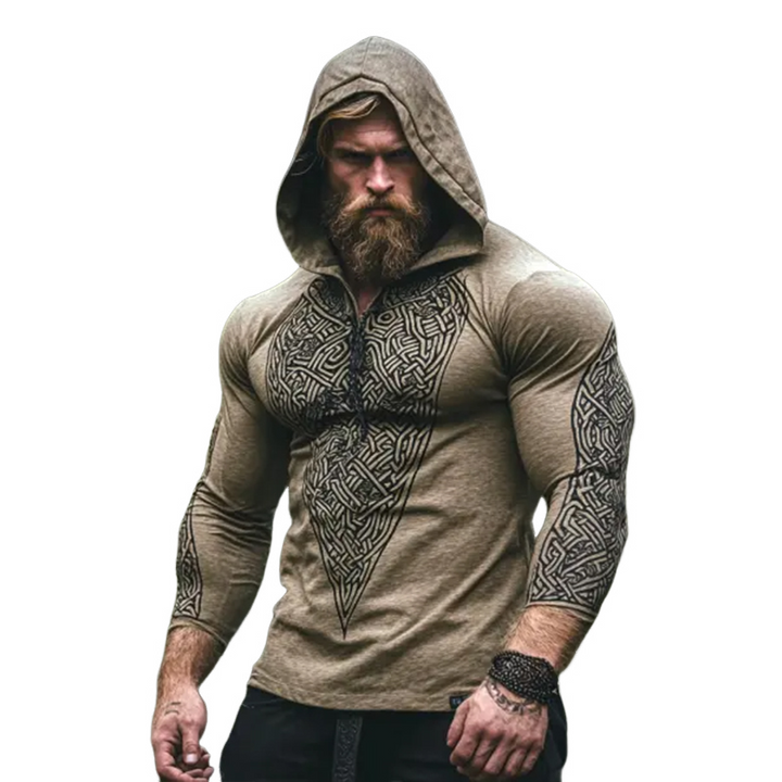 Men's Retro Casual Viking Totem Print Hooded Long Sleeve T-shirt 39204926TO