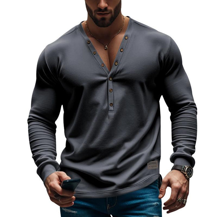 Men's Casual Thin V-neck Button Slim Long Sleeve T-shirt 66506716M