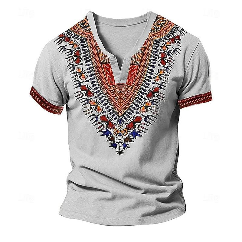 Men's Loose Printed Small V-Neck Short Sleeve T-Shirt 86134685X