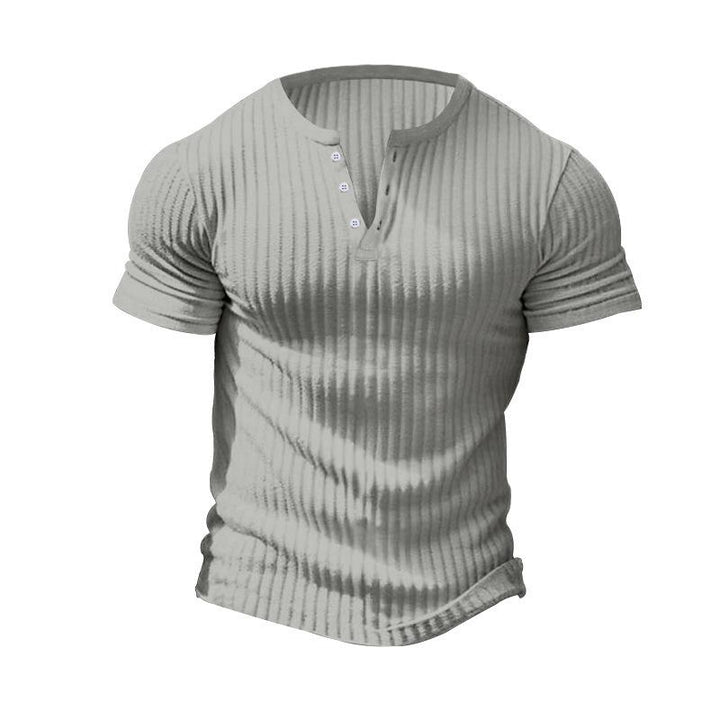 Men's Casual Stretch Knit Short Sleeve Henley T-Shirt 00095453X