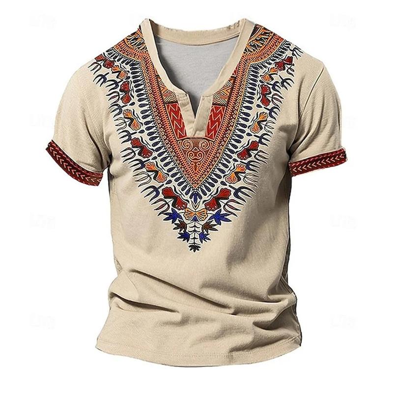 Men's Loose Printed Small V-Neck Short Sleeve T-Shirt 86134685X