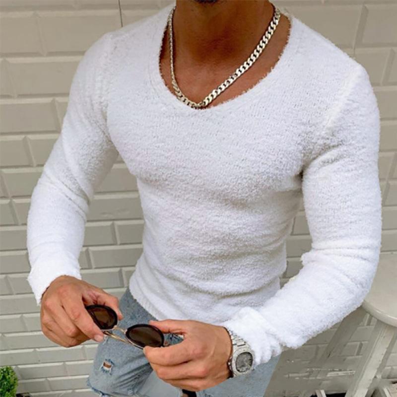 Men's Casual Solid Color V-Neck Long Sleeve T-Shirt 52002163TO