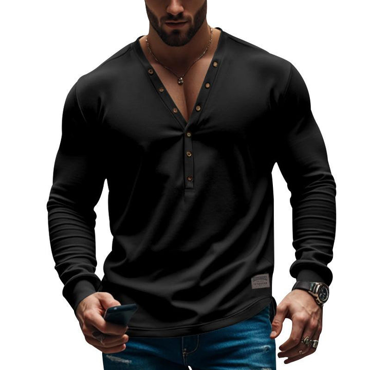 Men's Casual Thin V-neck Button Slim Long Sleeve T-shirt 66506716M