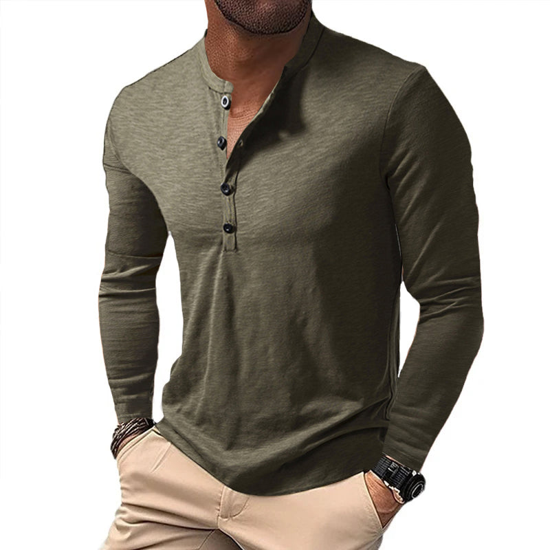 Men's Casual Henley Collar Solid Long Sleeve T-Shirt 22687327Y