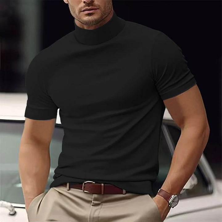 Men's Solid Color Half Turtle Neck Slim Fit Short Sleeve T-Shirt 95228052Y