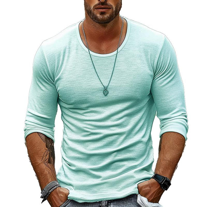 Men's Casual Solid Color Round Neck Long Sleeve T-Shirt 94867816X