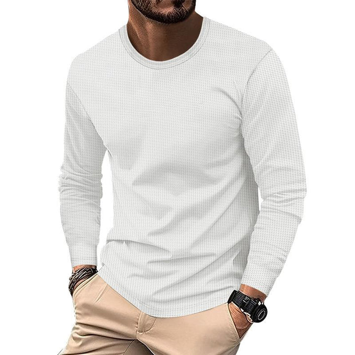 Men's Solid Color Waffle Round Neck Long Sleeve Casual T-shirt 06635701Z