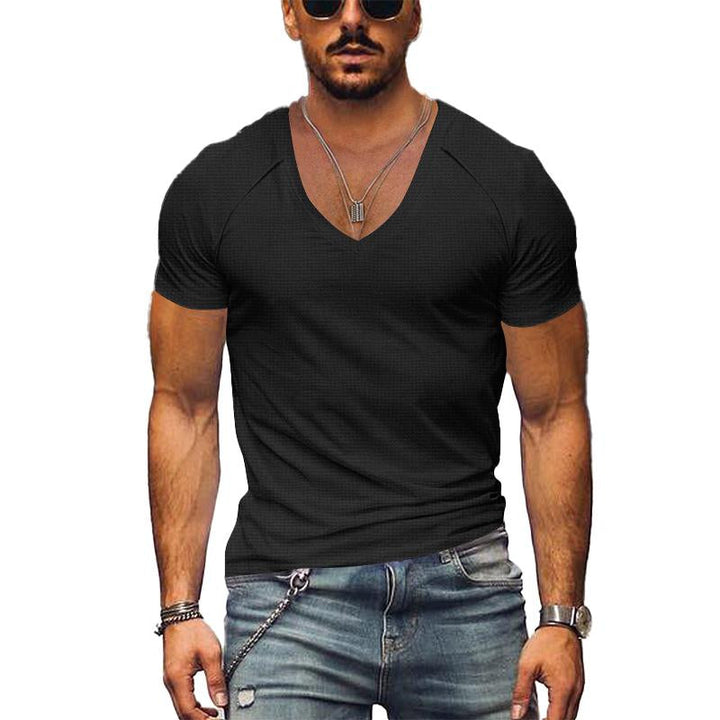 Men's Waffle Solid Color V Neck Solid Color T-Shirt 42598906X