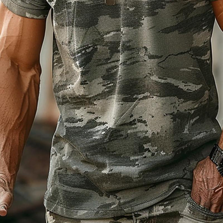 Men's Camouflage Print Round Neck Short Sleeve T-Shirt 90339221X