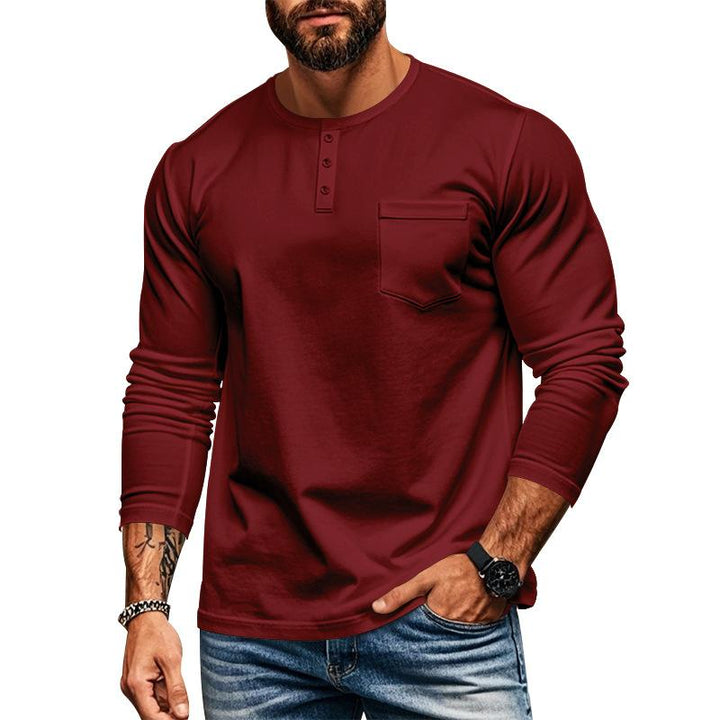 Men's Casual Crew Neck Cotton Blend Patch Pocket Long Sleeve T-Shirt 57193134M