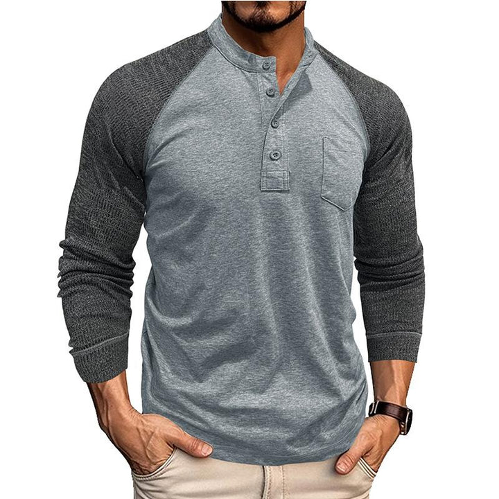 Men's Casual Contrast Color Henley Collar Slim Fit Long Sleeve T-Shirt 64695488M