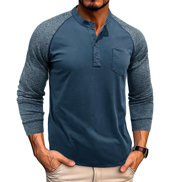 Men's Casual Contrast Color Henley Collar Slim Fit Long Sleeve T-Shirt 64695488M