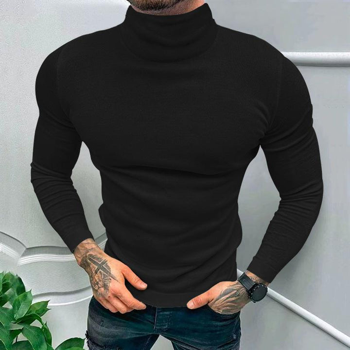 Men's Solid Color High Collar Long Sleeve Casual T-shirt 51848781Z