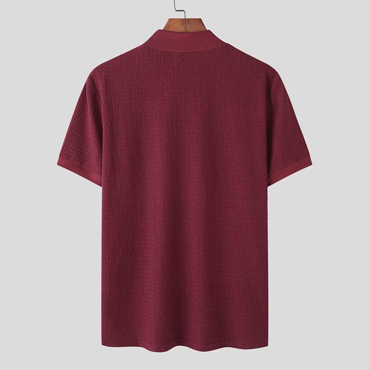 Men's Half Turtleneck Solid Color Tight Knitted Short-Sleeved T-Shirt 47280589Y