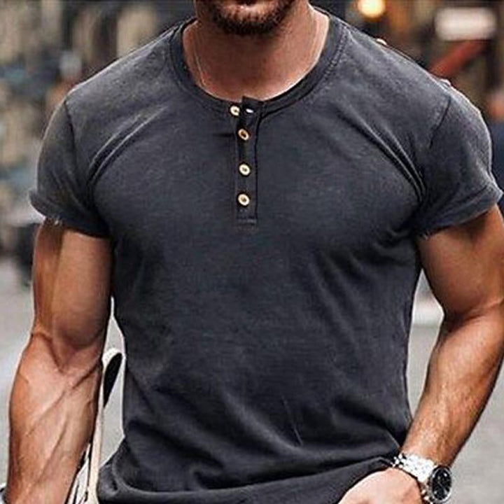 Men's Casual Solid Button Henry Neck Short Sleeved T-Shirt 58774007Y