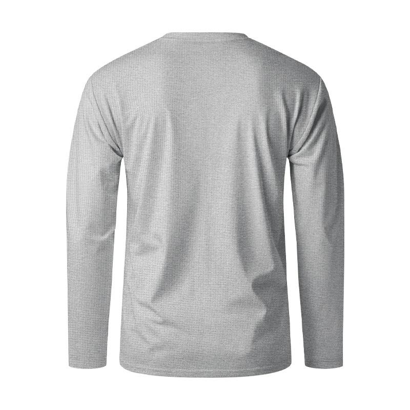 Men's Solid Color Waffle Round Neck Long Sleeve Casual T-shirt 06635701Z