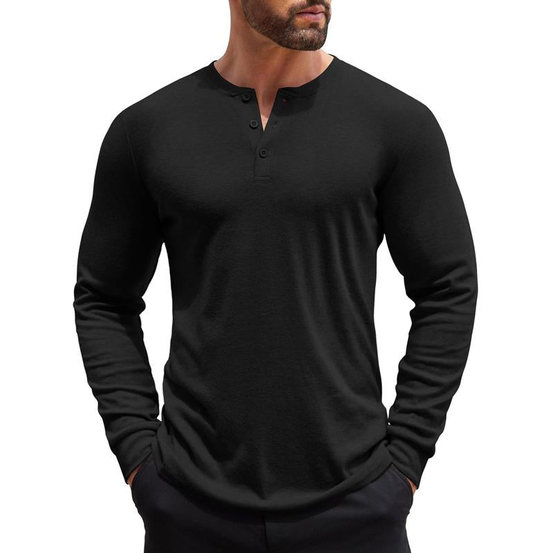 Men's Solid Color Henley Collar Casual Long Sleeve T-Shirt 08520324X