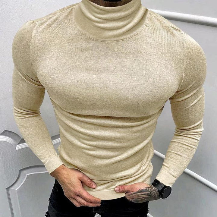 Men's Solid Color High Collar Long Sleeve Casual T-shirt 51848781Z