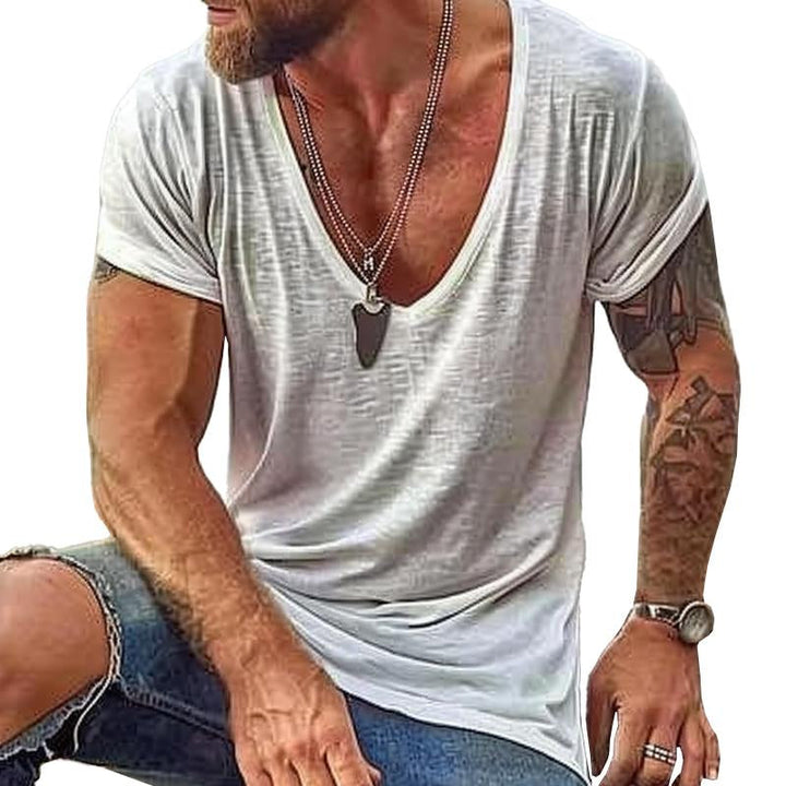 Men's Casual Cotton V Neck Short-Sleeved T-Shirt 00121855M