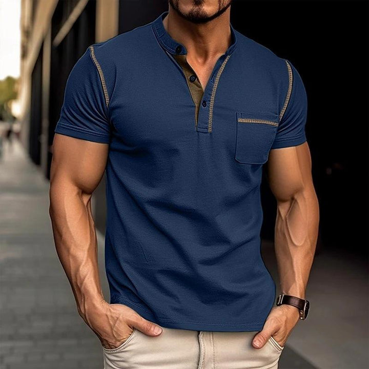 Men's Casual Colorblock Henley Collar Short Sleeve T-Shirt 53275107Y