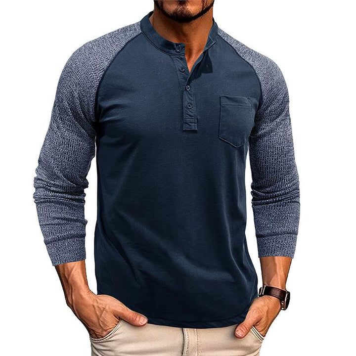 Men's Casual Contrast Color Henley Collar Slim Fit Long Sleeve T-Shirt 64695488M