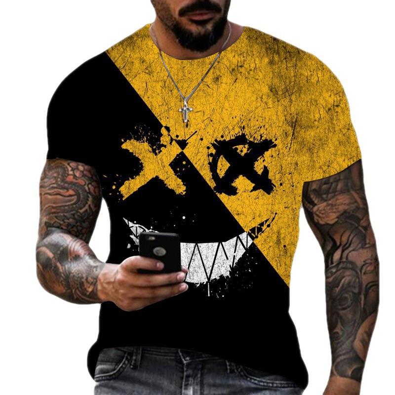 Men's Fun Smiley Print Round Neck Short-sleeved T-shirt 86775492X