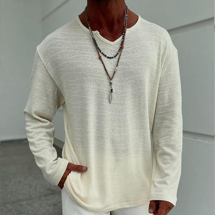 Men's Casual Blended V-neck Long-sleeved T-shirt 80664437X