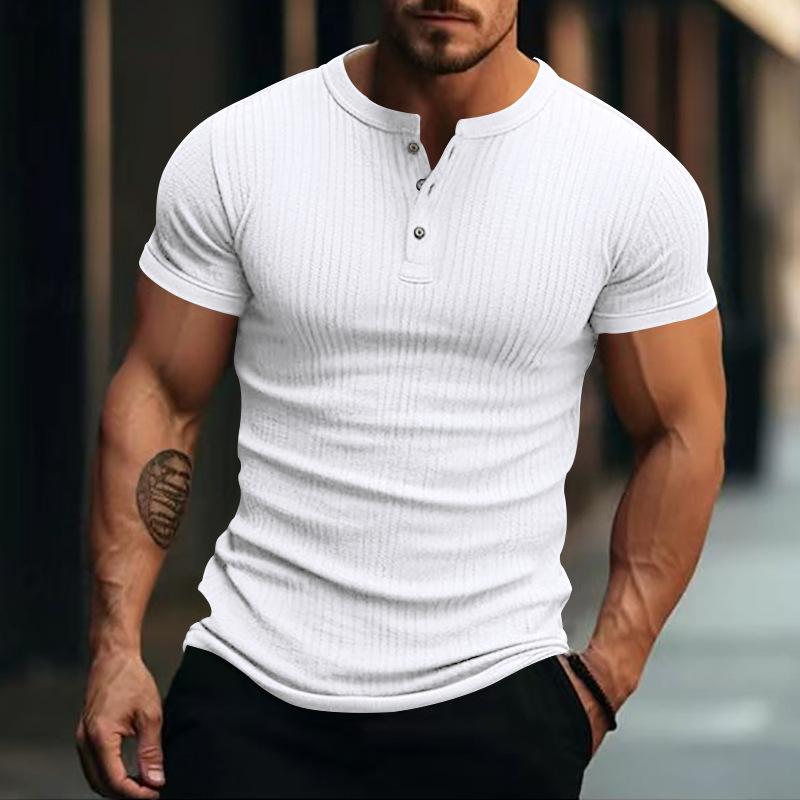 Men's Casual Stretch Knit Short Sleeve Henley T-Shirt 00095453X