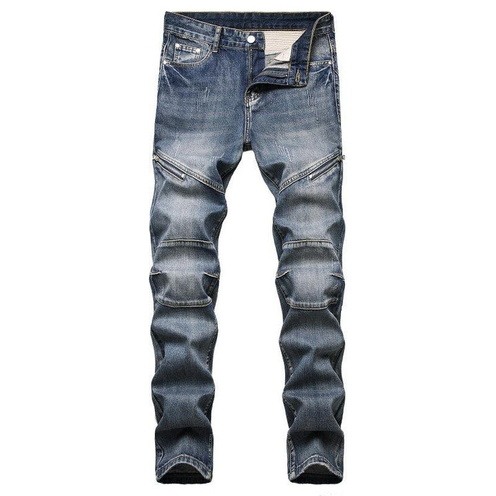 Men's Fashion Distressed Zip Decor Slim Jeans 87878604Z