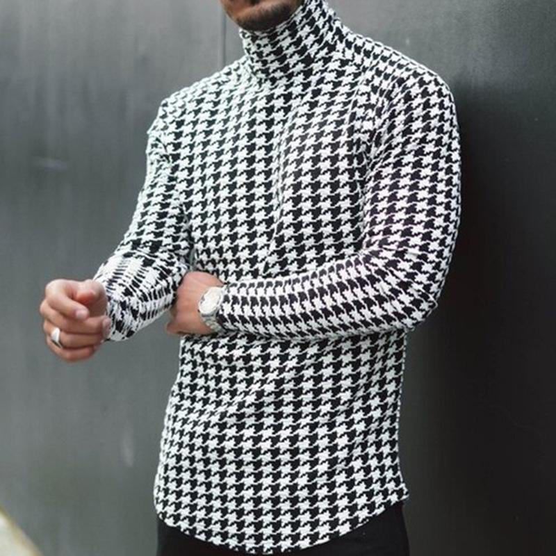 Men's Houndstooth Print Casual Long Sleeve T-Shirt 98663738X