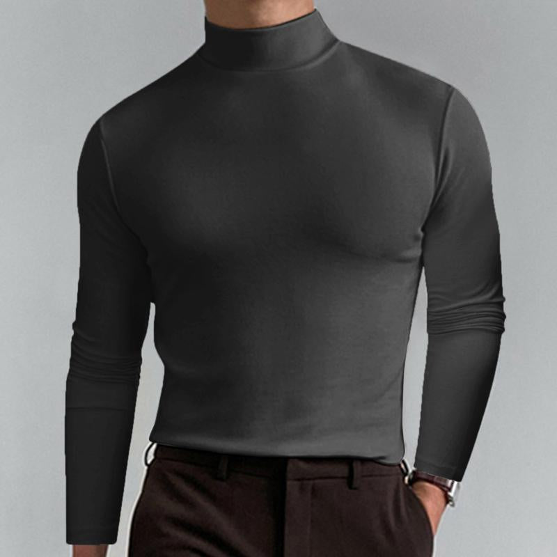 Men Casual Solid Color Fitted High Neck Long Sleeve T-Shirt 87801833Y