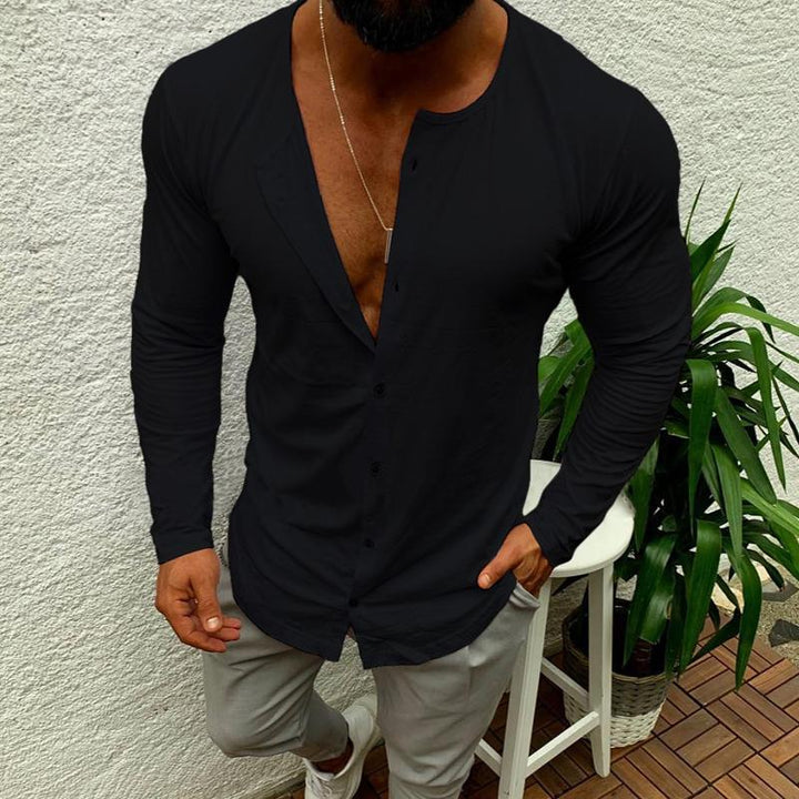 Men's Solid Color Casual Single Breasted T-Shirt Cardigan 05735806X