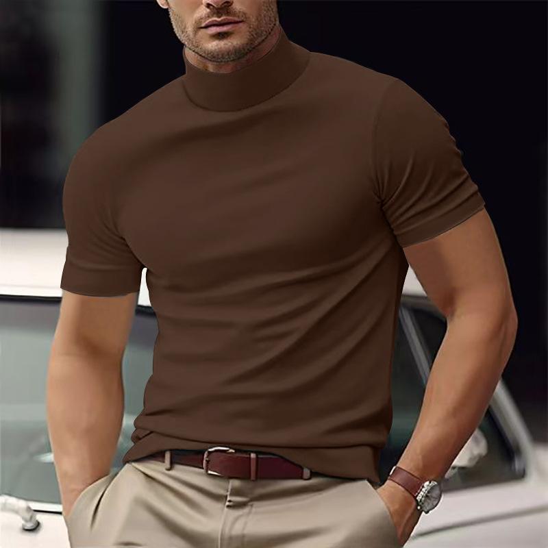 Men's Solid Color Half Turtle Neck Slim Fit Short Sleeve T-Shirt 95228052Y