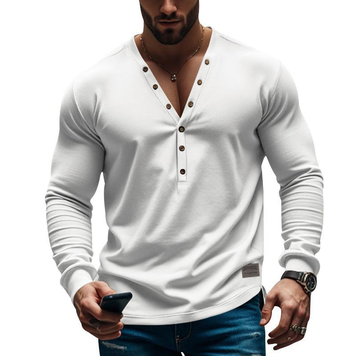 Men's Casual Thin V-neck Button Slim Long Sleeve T-shirt 66506716M