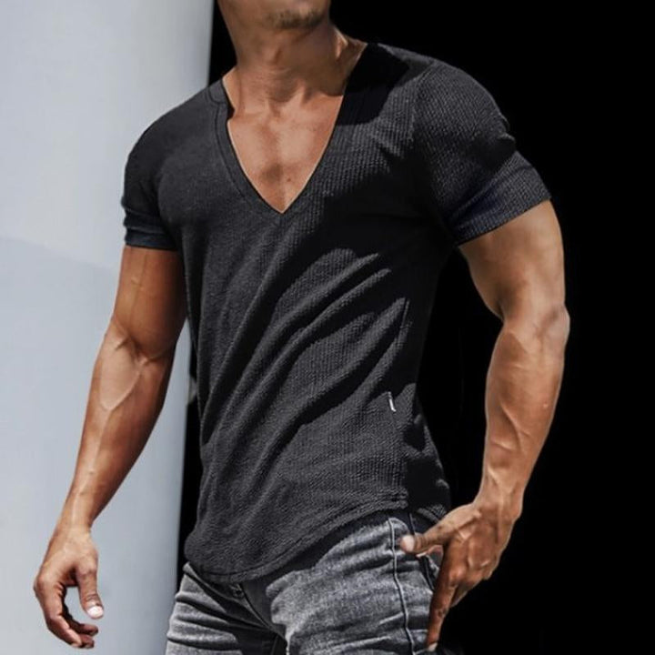 Men's Slim Fit Short Sleeve Sport V-Neck Top T-Shirt 81387684X