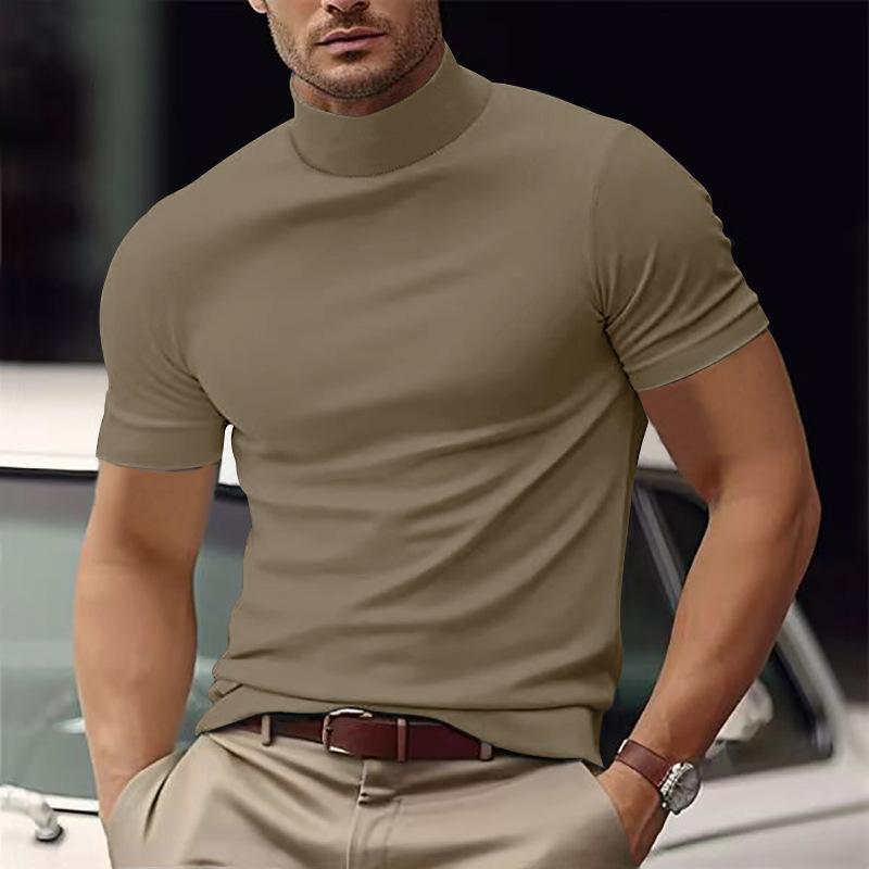 Men's Solid Color Half Turtle Neck Slim Fit Short Sleeve T-Shirt 95228052Y