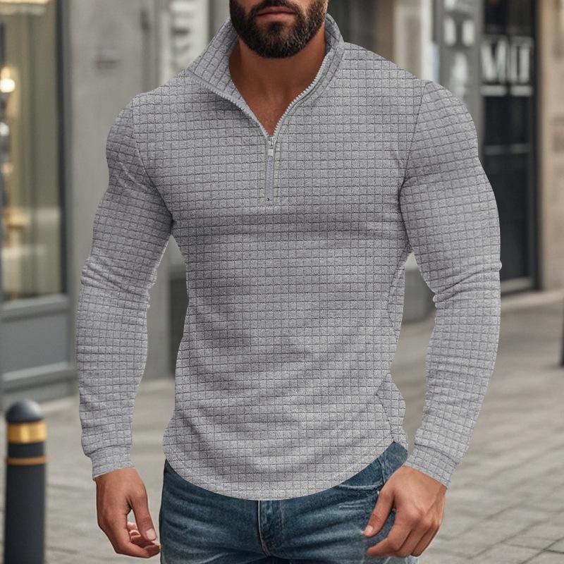 Men's Half-zip Small Square Stand Collar Long Sleeve T-shirt 08353588Z