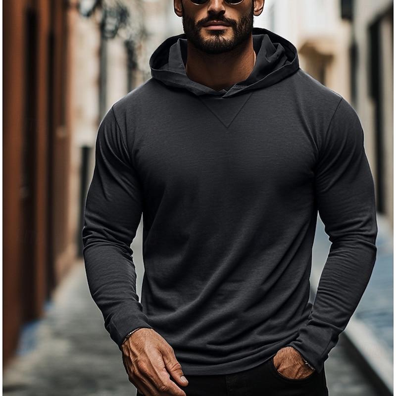 Men's Casual Solid Color Hooded Long Sleeve T-Shirt 22485540Y