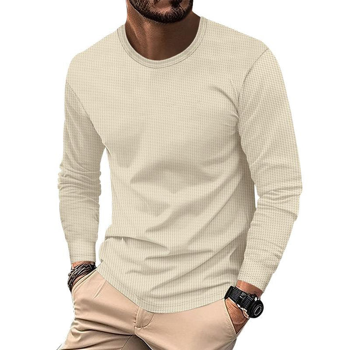 Men's Solid Color Waffle Round Neck Long Sleeve Casual T-shirt 06635701Z