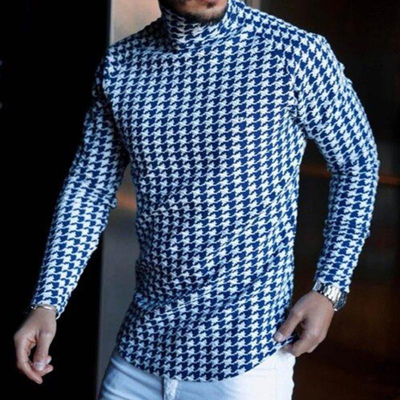 Men's Houndstooth Print Casual Long Sleeve T-Shirt 98663738X