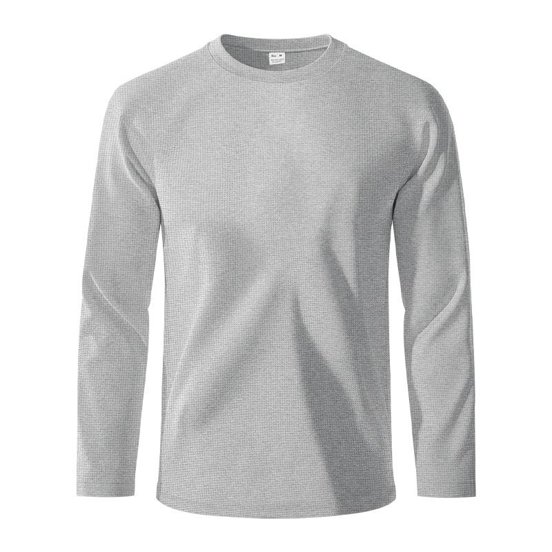 Men's Solid Color Waffle Round Neck Long Sleeve Casual T-shirt 06635701Z