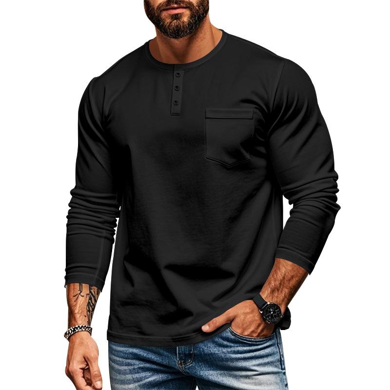 Men's Casual Crew Neck Cotton Blend Patch Pocket Long Sleeve T-Shirt 57193134M