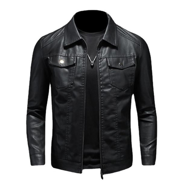 Men's Lapel Leather Biker Jacket 37377631X