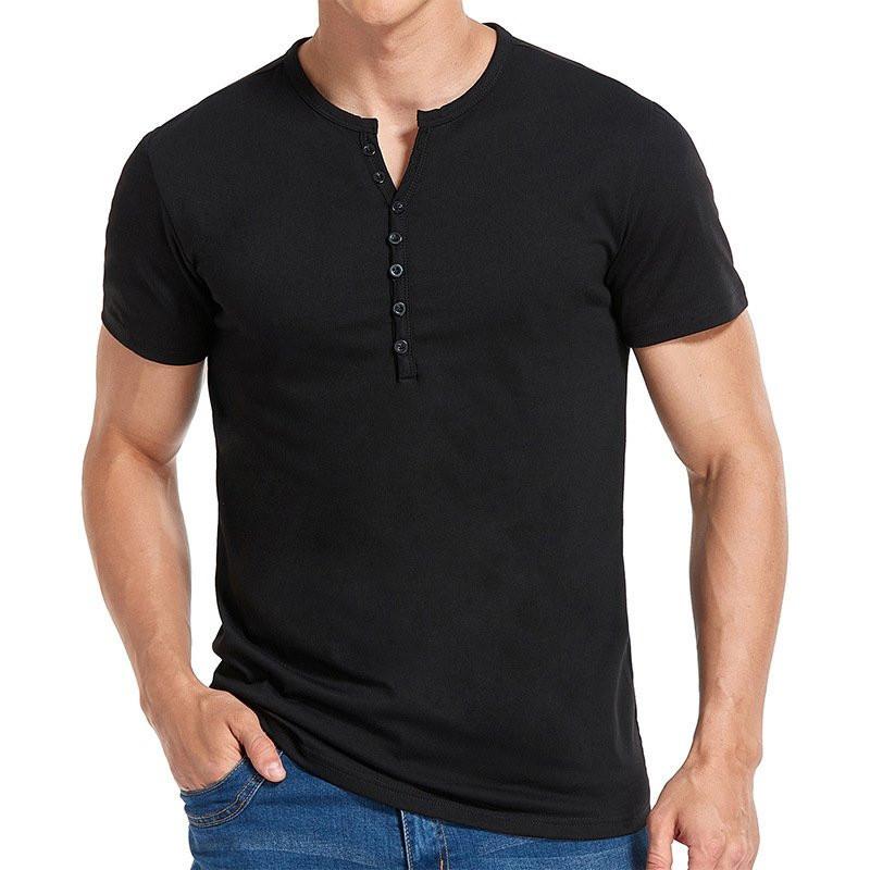 Men's Short Sleeve Solid Button Henley T-Shirt 60126755X