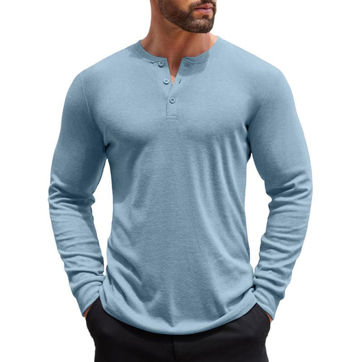 Men's Solid Color Henley Collar Casual Long Sleeve T-Shirt 08520324X