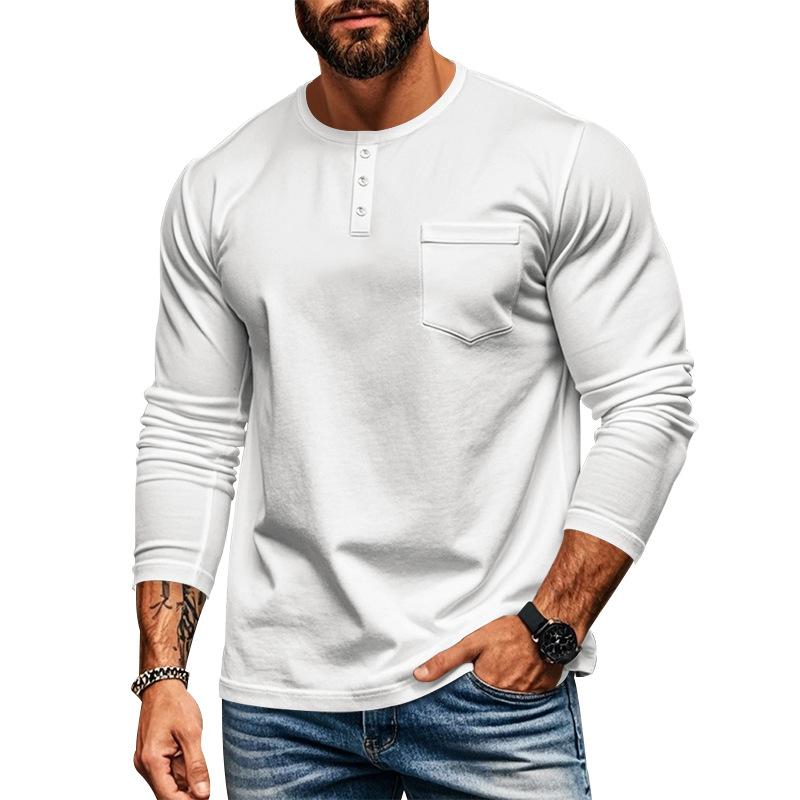 Men's Casual Crew Neck Cotton Blend Patch Pocket Long Sleeve T-Shirt 57193134M